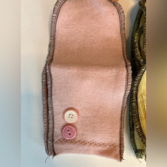 Handmade Recycled Wool Mittens in Yellow and Pink Size Small - Picture 3 of 6